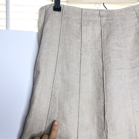 J Jill Fit & Flare Linen Maxi Skirt Size 12 Beige Metallic Travel Boho Romantic - Picture 10 of 13